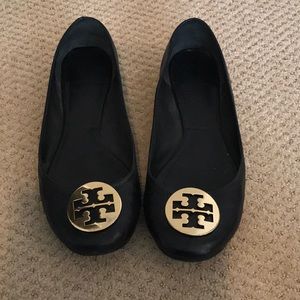 Tory Burch Black Flat 13 Gold Emblem